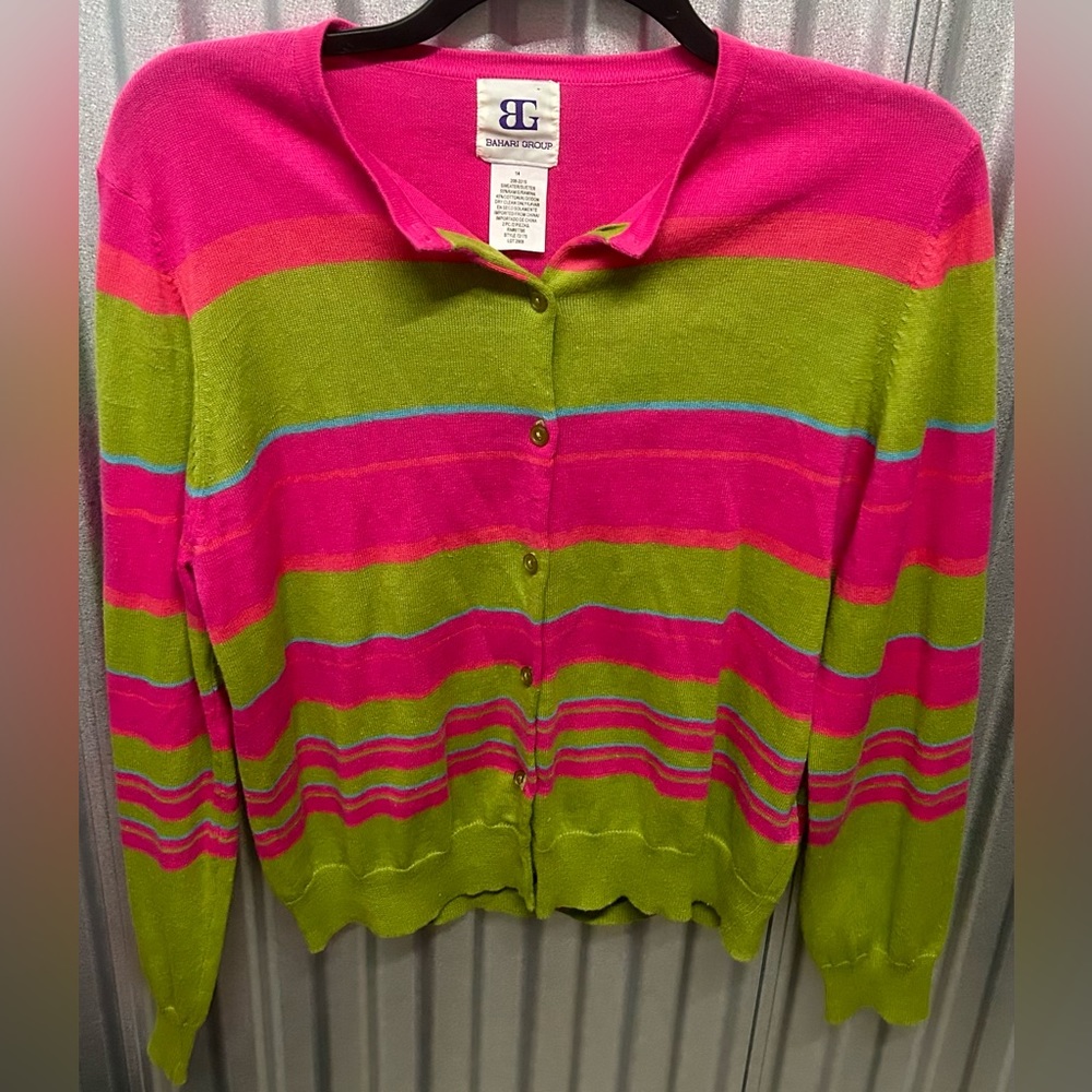 NWOT BAHARI GROUP BG CARDIGAN Sweater Striped